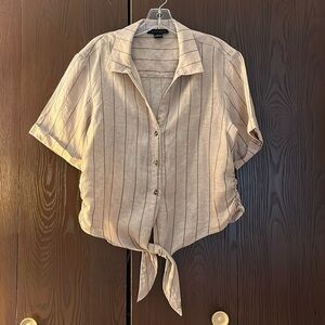 Sanctuary light tan, short sleeved linen tie at the waist top. Size Large